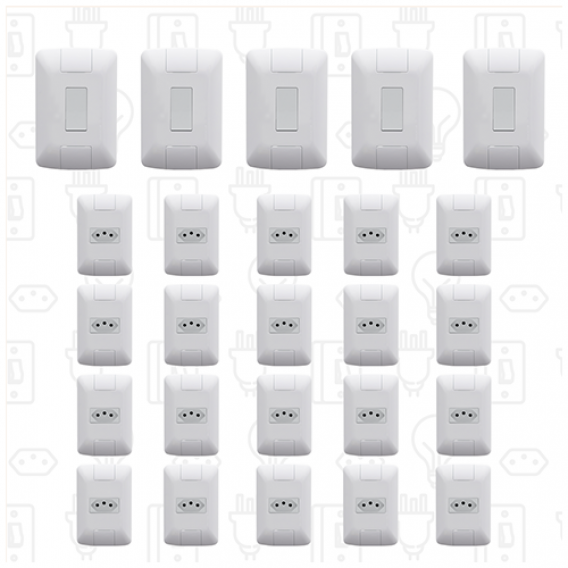 Kit 20 Cj tomada 10a + 5 interruptor simples 4x2 - Tramontina Aria